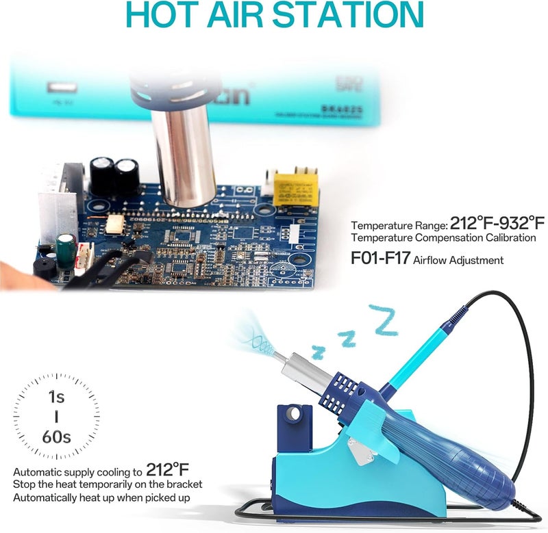 BAKON BK602S 2 in1 Soldering Iron Hot Air Rework Station,Digital Soldering Welding Iron Kit for Electronic DIY Circuit Work, Rapid Heat up Solder Station,Auto Sleep,ºC/ºF Conversion - Image 4